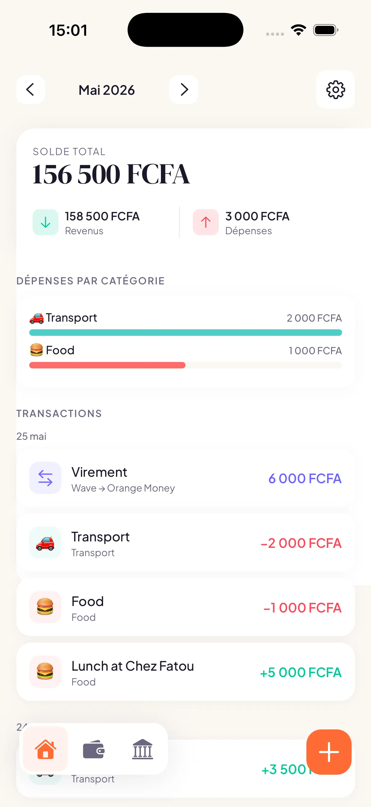 Écran des statistiques de dépenses par catégorie dans Zeni